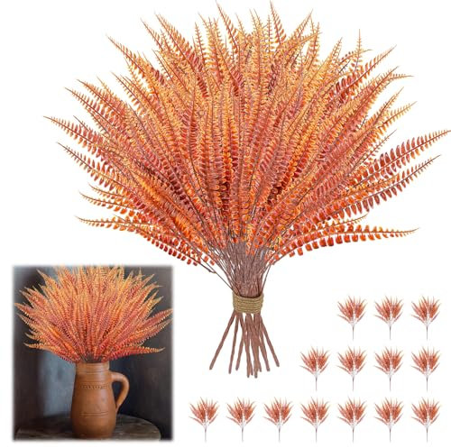 14 Bündel künstlicher Farn künstliche Herbstpflanzen, kein Verblassen, UV-beständig, künstliche Outdoor-Blumen, Kunststoffpflanzen, künstliche Boston-Farn für Innen- und Außenbereich, Garten, Veranda,