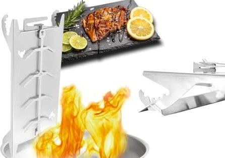 FENNEK Shorty | Kleiner Edelstahl Flammlachshalter für Feuerschalen & Grills | mit speziellem Spannmechanismus- Keine Schrauben nötig | 180° drehbar | Made in Germany