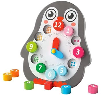 Playtive Lernuhr 14 teilig ca. 30 cm Motorik Spielzeug Kinder Holz Uhr ab 1 Jahr (Grau)