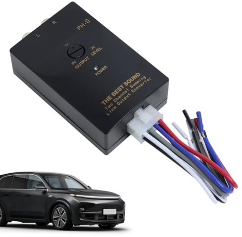 Amplificador Audio Coche, High to Low RCA Audio, Adaptador de Salida de Línea de 2 Canales Ajustable, Convertidor de Subwoofer de Audio Arriba/Abajo para Coche con Función de Retardo