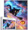 Black cat Flying on a Broom 1000 Piece Jigsaw Puzzles for Adults Magic Cartoon Style Art Puzzle Challenging Family Activity Games Colorful DIY Craft Puzzle for Home Decor Gifts 20×27 Inches