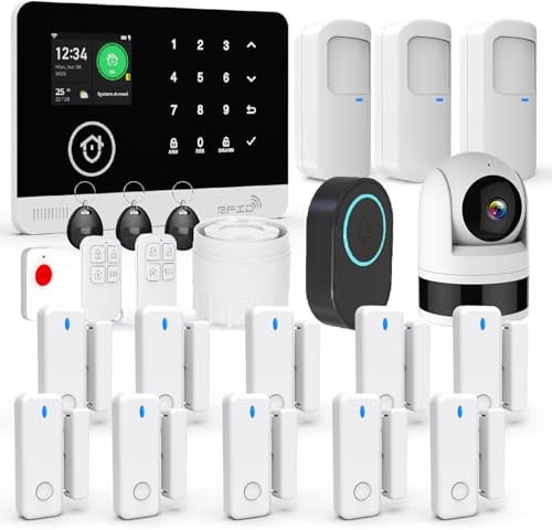 Alarmanlage Haus mit Kamera, 4G/Drahtloses WLAN SMS Alarmanlage mit Bewegungsmelder, 120dB Alarmsirene, Intelligenter Fernbedienung, Kompatibel mit Alexa und Google (23 Teile)