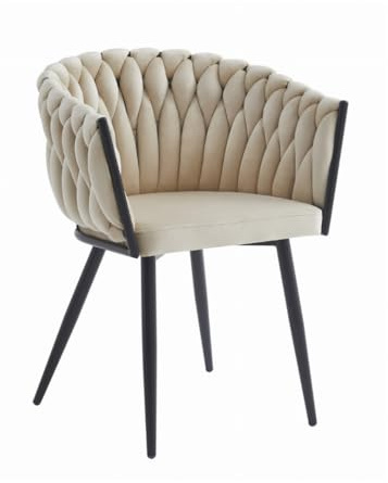 VBChome Stuhl Samtstoff Beige Gepolstert Geflochten Esszimmerstuhl & Wohnzimmerstuhl Modern Glamourösen Loft & Industrial Stil Komfortsitz mit Metallgestell