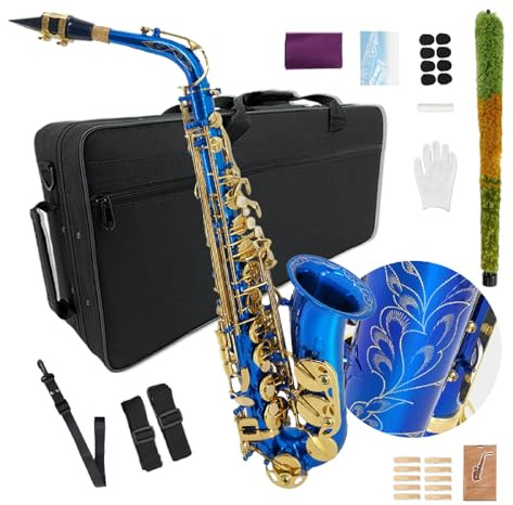 YoungMonic Altsaxophon E Flat für Erwachsene, Studenten, Saxophon, Anfänger-Set mit Mundstück, Tragetasche, Riemen, 10 Blätter