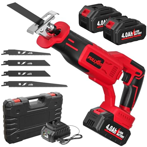 FULLYEA Reciprocating Saw Cordless, 3500 SPM Brushless Reciprocating Saws, Tool-Free Blade Change, Power Reciprocating Saws with 2*4.0Ah Battery & Charger, Cordless Saw for Wood/Metal/Plastic Cutting