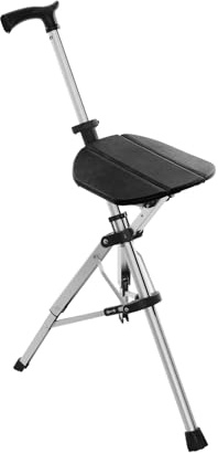 Gdetnysty Klappbarer Gehstock mit Sitz Faltbare Gehhilfe als Stuhl für Senioren 120kg belastbar EIN Knopf Öffnung Aluminium leicht ideal für Outdoor Reisen und Warteschlangen (Schwarz)