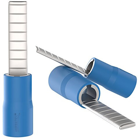 AUPROTEC 100x Spade Connector 1.5-2.5 mm² blue AWG 16-14 Male Tab-Dimension 2.2 x 18 mm PVC semi-insulated Crimp Terminal Lugs flat type DBV Cable-Joint tinned brass Electrical-Connectors