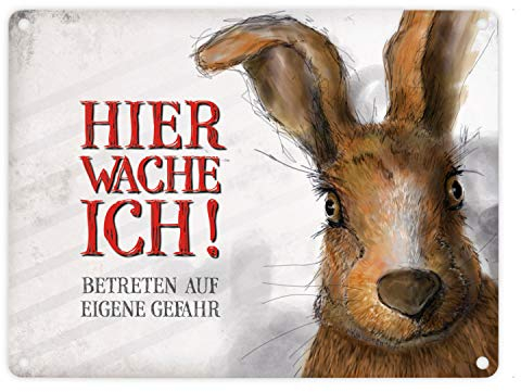 trendaffe - Hier wache ich! Hase Blechschild in 15x20 cm - Metallschild Dekoschild Warnschild