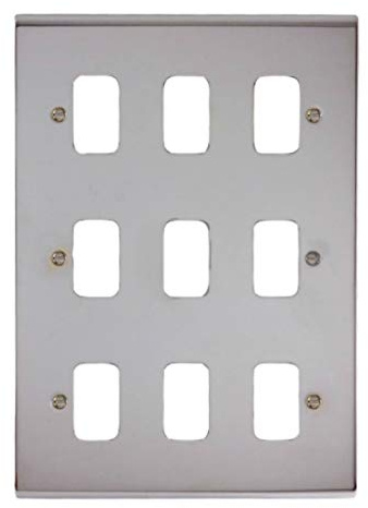 Deta G3427CH 'Slimline Decor' Grid Switch Cover Plate - Polished Chrome 9 Gang