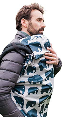 BundleBean - Babywearing Lightweight Raincover (Grey Elephant) - Waterproof & Windproof Baby Carrier, Includes Storage Bag, Silky-Soft Waterproof Fabric, Universal Fit, New Born to 4 Years Old