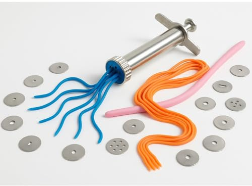 Graziano, Clay Gun per Modellare, Siringa a Stantuffo Completa di 19 Dischi con Diversi Motivi Decorativi, Ideale per Creare Bordi Torta, Cordoncini e Fili di Vari Spessori, 10,5 x 5,5 cm