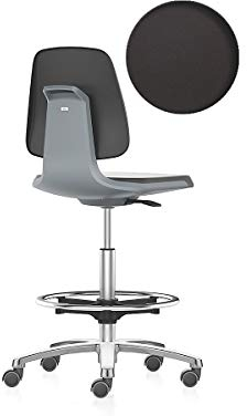 bimos | Arbeitsdrehstuhl LABSIT | Hochstuhl mit Sitz-Stopp-Rollen und Fußring | Sitz aus PU-Schaum | anthrazit