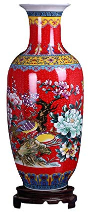 ufengke Jingdezhen Große Keramik-Bodenvase, Blumenvase, handgefertigt, dekorative Vase, Höhe 46 cm, Rot
