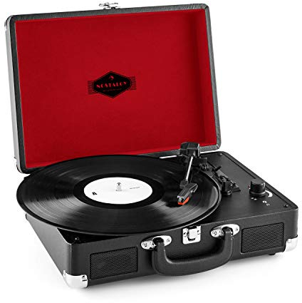 Auna Platine Vinyle Bluetooth, Tourne Disque Vinyle USB avec Haut Parleur, Tourne-disques Audio 33 Tours, Chaine HiFi, Lecteur Vintage Meuble Platine Vinyles Portable