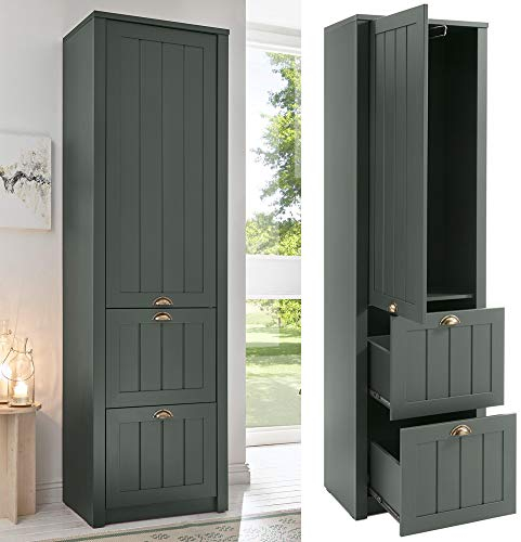 Lomadox Landhaus Garderobenschrank Stauraumschrank in edlem englisch-grün - B/H/T ca.: 60/204/43 cm