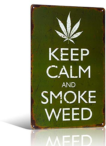 Targa in metallo in stile vintage con scritta Keep Calm and Smoke Weed
