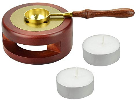 CODIRATO Wax Seal Warmer Melting Kit with 1 Melting Spoon and 2 Candle Wood Wax Seal Furnace Vintage Seal Stamp Tool Set Spoon Set Melting Furnace Tool for Sealing Stamp Making