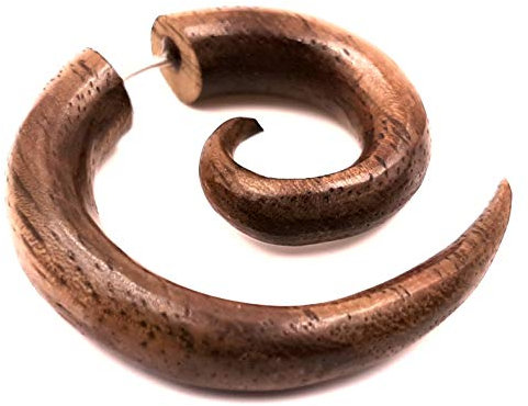 Funight Faux Ecarteur en Bois 3,3 cm Boucle d'oreille Piercing Ethnique Gauge Expander Wood Wooden Fake Spirale spiral tourbillon
