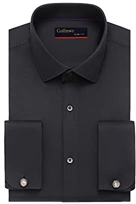 Gollnwe Herrenhemd Regular Fit Stretch Bambus Langarm männer Hemden Französische Manschettenhemden Bügelleichtes Businesshemden Anzug Hemd schwarz L