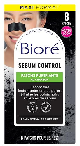 Biore 8 Patchs Purifiants au Charbon - MAXI format, Élimine les impuretés