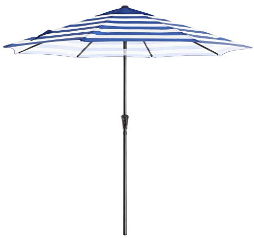 SONGMICS Sombrilla Terraza Exterior Ø 2,65 m, Sombrilla Playa, 8 Varillas, UPF 50+, Inclinación y Manivela, Base no Incluida, para Cubierta, Patio, Jardín, Piscina, Rayas Azules y Blancas GPU009Q01