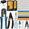 MAYLINEE Crimp zangen Set für RJ11/RJ12/RJ45 Netzwerk Werkzeug Durchgangs Crimpstecker Kabeltester Kit verbinder für Cat5/Cat5e/Cat6, Wartung LAN Abisolierzange mit 50 und 50(Blau)