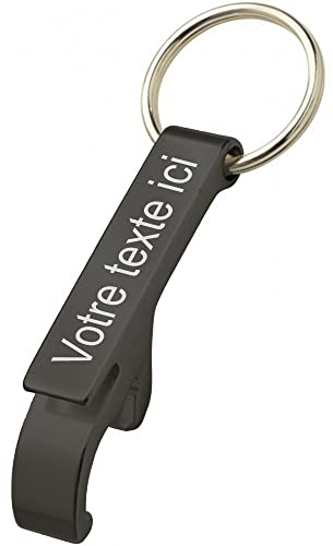 Porte clé en métal couleur Alu décapsuleur personnalisable - Gravure Laser Noir
