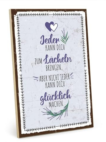 TypeStoff Holzschild mit Spruch – Glück – im Vintage-Look mit Zitat als Geschenk und Dekoration zum Thema Liebe und Freundschaft - HS-01201
