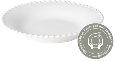 Costa Nova Pasta- und Suppenteller Pearl: Tiefer Steinzeug-Teller für Pasta und Suppe mit glänzender Glasur, Spülmaschinen-, Mikrowellen-, Ofen- & Gefrierfest, Handveredelt, Weiß, Ø 24,2 cm
