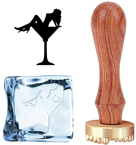CRASPIRE Timbro di Ghiaccio Timbro di Cubetti di Ghiaccio di Bellezza Bicchiere da Cocktail con Testa in Ottone Rimovibile da 1.2 Pollice e Manico in Legno Timbro di Ghiaccio per Whisky Mojito