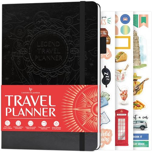 Legend Reiseplaner - Urlaubs-Reise-Organizer für Alleinreisen & Paare - Reisetagebuch für Damen & Herren - Reiseprotokoll mit Ausgaben-Tracker & Packliste - Hardcover (Schwarz)