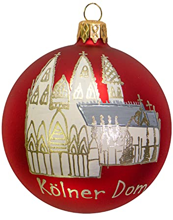 mgc24 Weihnachtskugel Christbaumkugel Baumschmuck Glas handbemalt Ø 8cm - Motiv Kölner Dom, rot