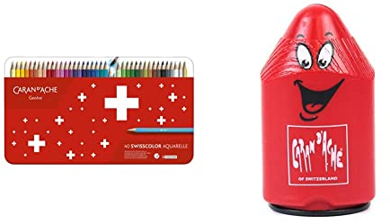 Caran d'Ache 1285.74 Swisscolor Aquarell Bleistifte, 40 Stück & 476.07 Bleistiftspitzer für 2 verschiedene Größen