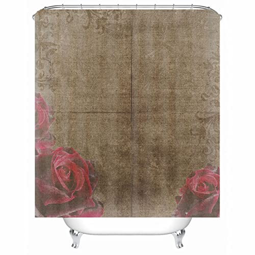 EHOMERY Duschvorhang VIP Duschrollo Mit Motiv Rose Polyester Braun Rostfreie Ösen Und 12 Hakenringe, 90X180Cm