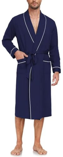 COLORFULLEAF Bademantel Herren aus 100% Baumwolle Leicht Sauna Morgenmantel Männern Reisebademantel Saunamantel mit Tasche(Marine,XL)