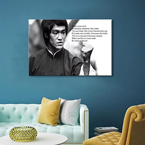 Kung Fu Star Bruce Lee Poster Wandbild Kunstwerk Leinwand Drucke Schwarz und Weiß Bild Wand Kunst Malerei für zu Hause Zimmer Dekoration, 60 * 90cm, ungerahmt