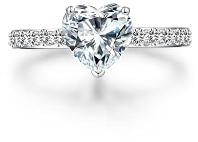 Weißgold Damen Ring mit Herz - Silber 925, Diamant & 57 Zirkonia - Verlobungs- & Ehering für die Braut