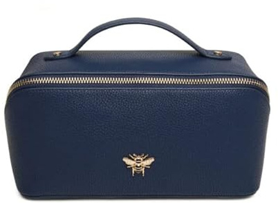 Luxury Beauty Case by Alice Wheeler London Train Case Vanity Toiletry Bag Make-Up Case for Ladies (Navy)