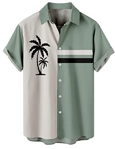 Funky Hawaii Hemd Männer Kurzarm Fronttasche Bügelfrei Strand Beach Sommer Sommer Freizeithemden Kurzarm Stehkragen Muster Herrenhemden Wanderhemd Beach Palmen Diverse Farben Marine XL