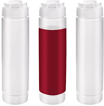 Luter 3pcs Condiment Dispensing Bottles, 16oz Plastic Upside Down Squeeze Bottles for Sauces, Ketchup, Grilling, Salads (White)