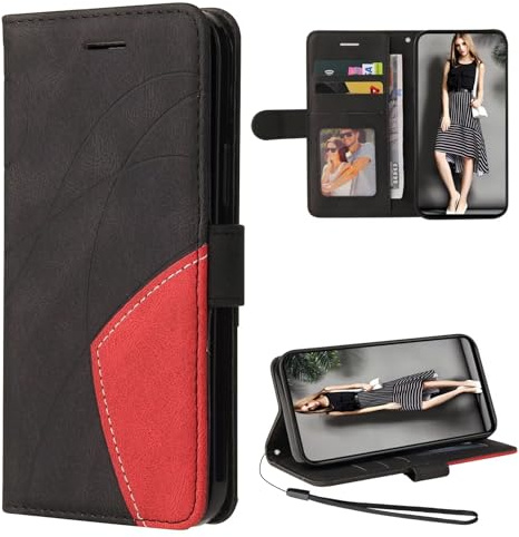 Cqkob Handyhülle für LG K42/LG K52, Leder PU Brieftasche Handyhülle Flip Case Silikon Bumper Schutzhülle Klapphülle. Lederhülle mit Kartenfächern und Standfunktion-Schwarz