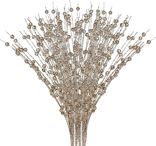 20 Stück Weihnachts-Glitzer-Beerenstiele, Künstliche Glitzer-Beerenstiele, Weihnachtspicks, Dekorative Glitzerstäbe für Weihnachtsbaum, DIY-Kranz, Basteln, Geschenk, Urlaub, Heimdekoration(Sekt)