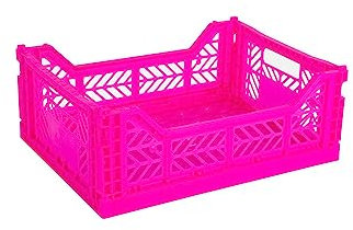 AYKASA Klappkiste, stabile Faltkiste aus Kunststoff, stapelbar, Neon Pink, Midi (40x30x14cm)