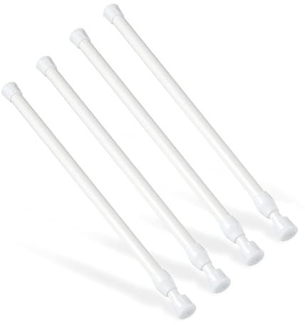 Goowin 4 Pcs Tension Rod, 30-50cm Tension Rods for curtains, No Drilling Rustproof Spring Adjustable Tension Curtain Rod for Windows Bookshelf Wardrobe Bars, Drying Support Rods (White)