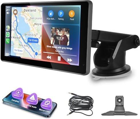 Hodozzy Autoradio Tragbarer Touchscreen Wireless Carplay Android Auto Dual Bluetooth Bildschirm Auto, 7 Zoll Display Extern Dashboard Konsole Auto Stereo Carplay GPS Navi mit Mirror Link FM/AUX