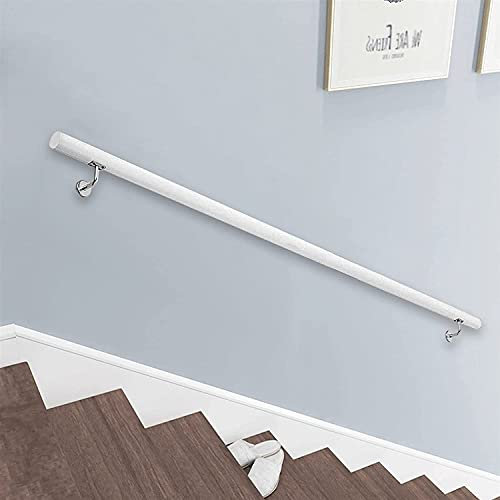 Non-Slip Wood Handrails for Indoor Stairs, Barrier-Free Staircase Banister Grab Bar for Elderly, White Pine Handrails Complete Kit, Wall Mounted Home Lofts Garden Decking Railings