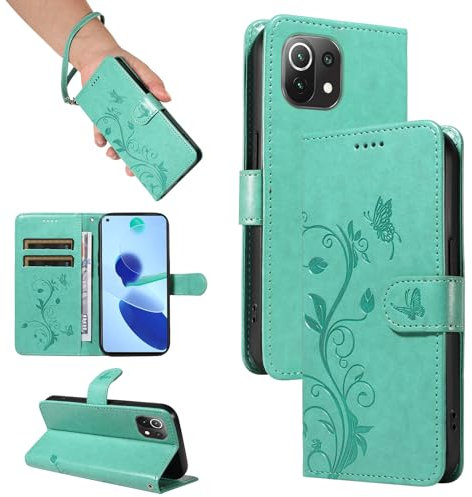 SRISHP Cover per Xiaomi Mi 11 Lite 5G / 11 Lite 4G / 11 Lite 5G NE, Magnetica Cover a Libro Con Slot per Schede, Custodia in PU Pelle Portafoglio, Verde