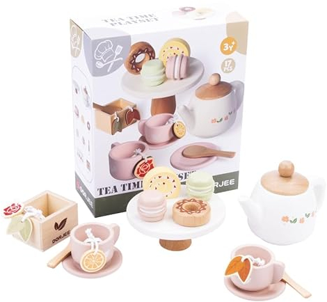 Dorjee- D3.021 - Juego de Té de Madera - Juguetes de Madera - Juegos de imitación de Cocina + 3 años - 17 Piezas Incluidas