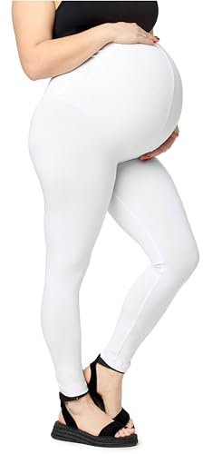 Merry Style Legging Longs de Maternité Femme Grande Taille en Viscose MS10-460 (Blanc, 4XL)