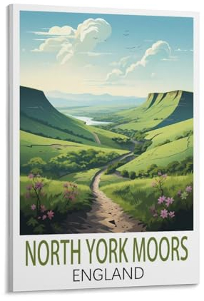 YNIEILUU Wandkunst-Poster, Motiv: North York Moors England, Vintage-Reiseposter, 60 x 90 cm, Leinwand-Kunstposter, Gemälde, Bilder, Wandkunstdrucke, Wanddekoration für Schlafzimmer